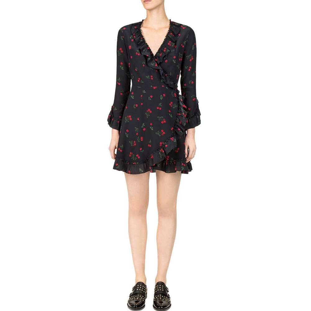 The Kooples Cherry Love Ruffled Wrap Dress